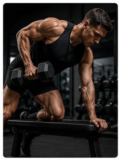 Strength training equipment in a modern home gym setting