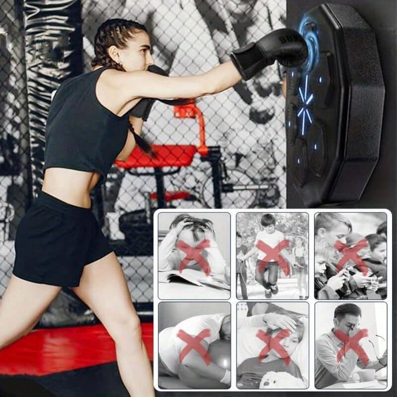 Athlete training with a smart wall-mounted boxing target during a home workout